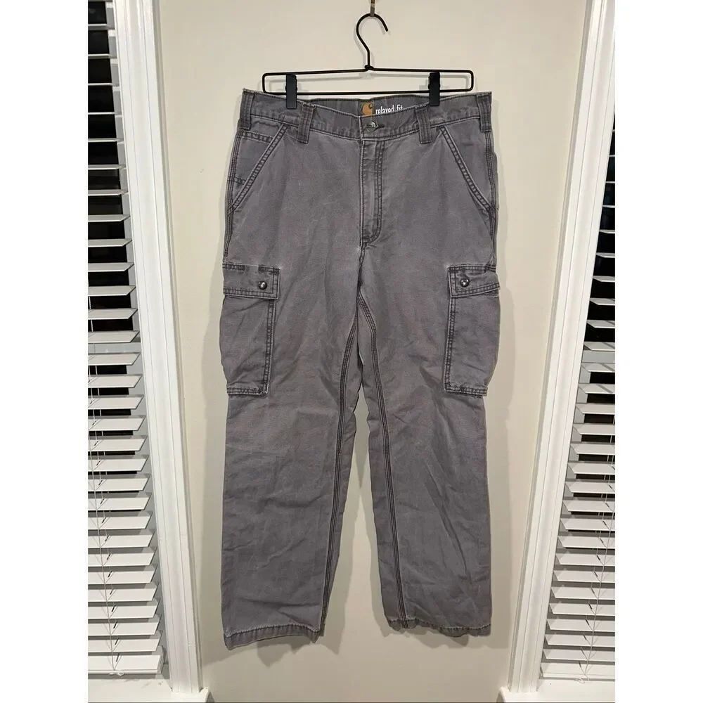 Carhartt Gray Cargo Relaxed Fit Pants Rugged Canvas 34 x 32